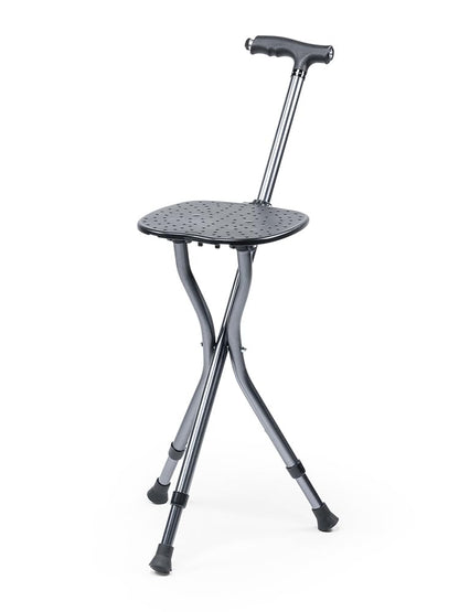 Crossing Foldable Walking Stick With Seat Hiking Crutches Stool, Height Adjustment, T-Handle, Non-Slip, Portable Folding Cane Chairs for Seniors