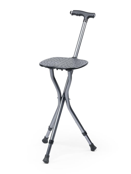 Crossing Foldable Walking Stick With Seat Hiking Crutches Stool, Height Adjustment, T-Handle, Non-Slip, Portable Folding Cane Chairs for Seniors