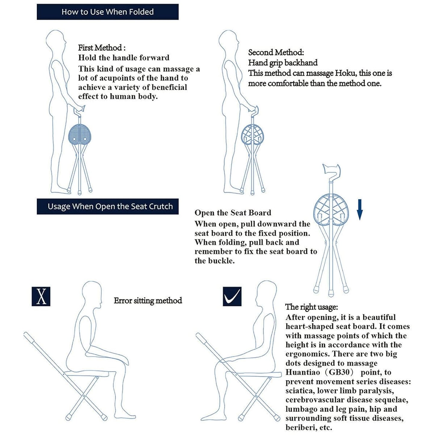 Crossing Foldable Walking Stick With Seat Hiking Crutches Stool, Height Adjustment, T-Handle, Non-Slip, Portable Folding Cane Chairs for Seniors