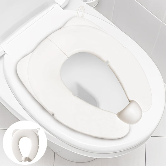 Foldable Toilet Training Children Cream White Toilet Seat Children for On the Go with Splash Guard and Hook, Kid Travel Use