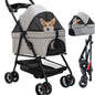 Foldable Pet Stroller, 4 Wheels Cat Dog Stroller for Jogging Travel, Sun Shade, Cup Holder, Mesh Window, 360° Rotated Wheels, Foot Brake, Easy One-Hand Fold