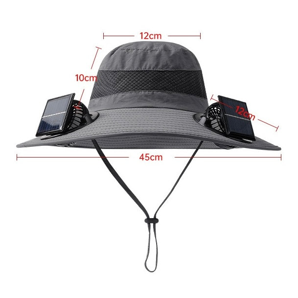 Solar Fan Bucket Hat with Dual Solar Fans Camping Outdoor Sun Protection UV Protection Fishing Hat