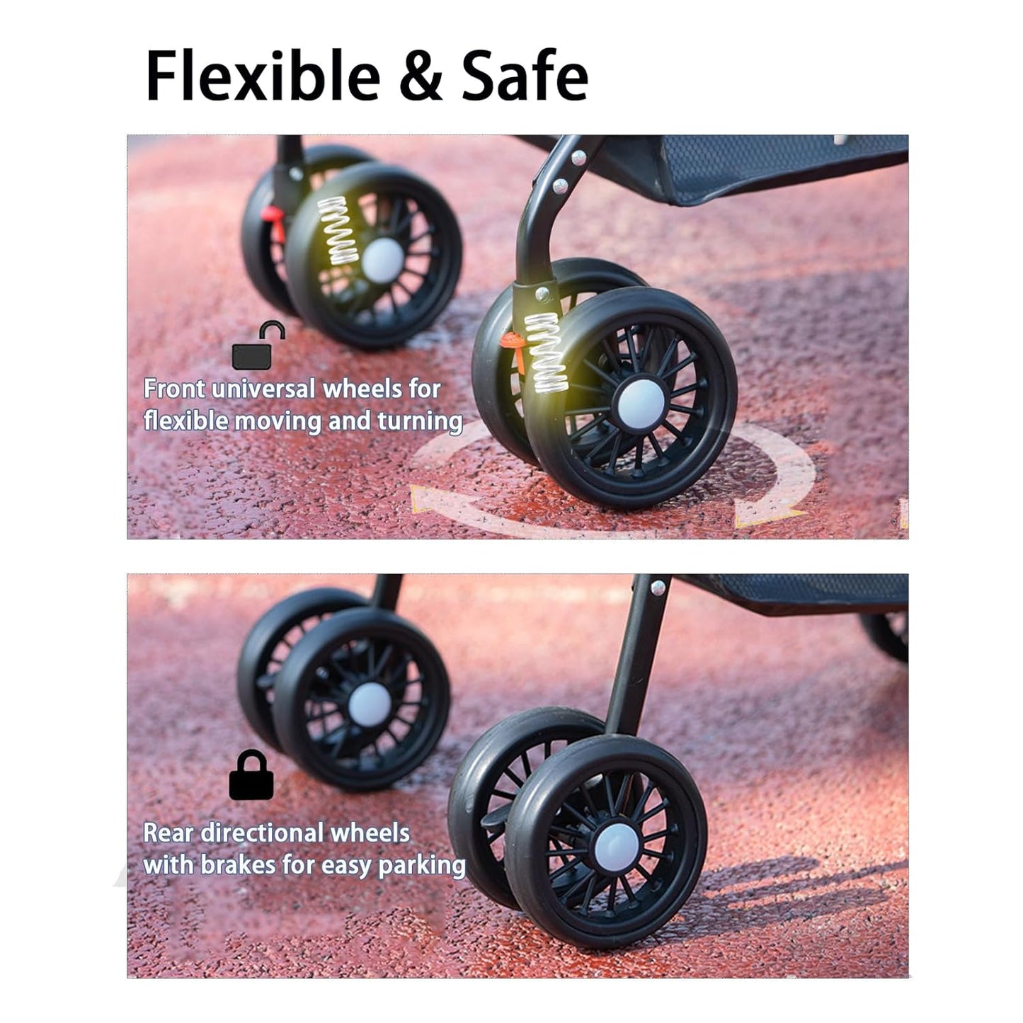 Foldable Pet Stroller, 4 Wheels Cat Dog Stroller for Jogging Travel, Sun Shade, Cup Holder, Mesh Window, 360° Rotated Wheels, Foot Brake, Easy One-Hand Fold