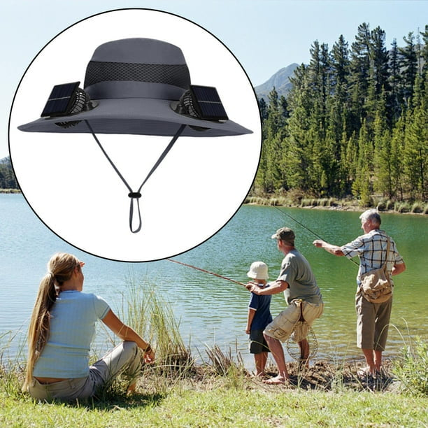 Solar Fan Bucket Hat with Dual Solar Fans Camping Outdoor Sun Protection UV Protection Fishing Hat