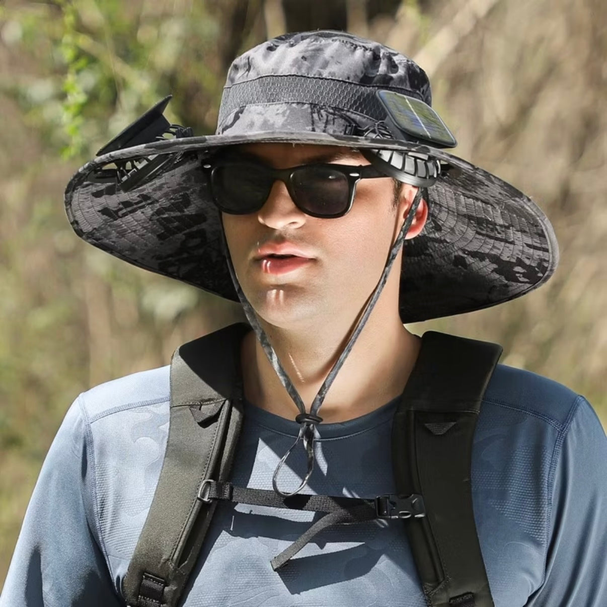 Solar Fan Bucket Hat with Dual Solar Fans Camping Outdoor Sun Protection UV Protection Fishing Hat