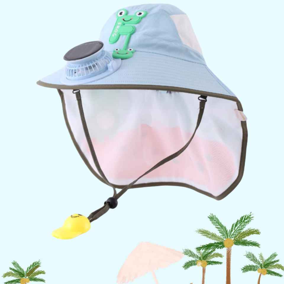 Cooling Fan Cartoon Hat Kids 3-12Years Quick Drying Solar Powered Sun Protective Children Fishing