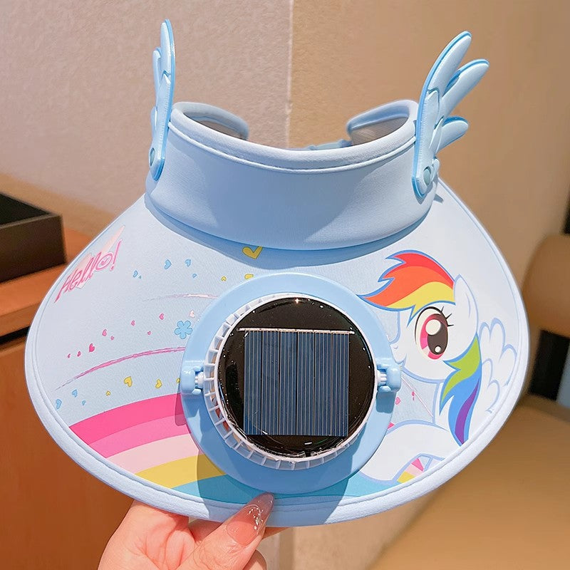 Kids' Summer Cartoon Characters UV Protection Visor Hat with Solar Fan