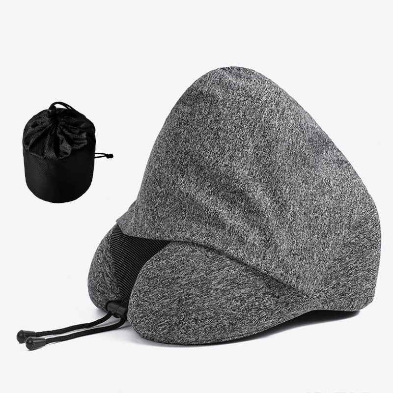 Neck Protection Memory Foam Headrest Pillow U-shaped Travel Pillow with Buckle and Hood