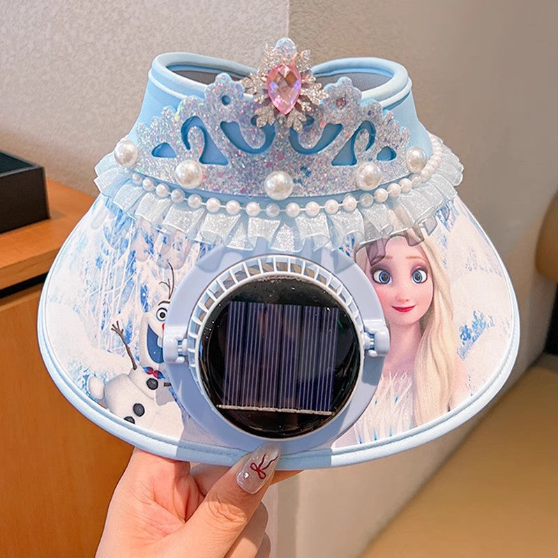 Kids' Summer Cartoon Characters UV Protection Visor Hat with Solar Fan
