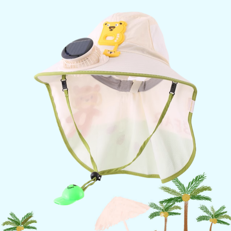 Cooling Fan Cartoon Hat Kids 3-12Years Quick Drying Solar Powered Sun Protective Children Fishing