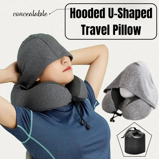 Neck Protection Memory Foam Headrest Pillow U-shaped Travel Pillow with Buckle and Hood
