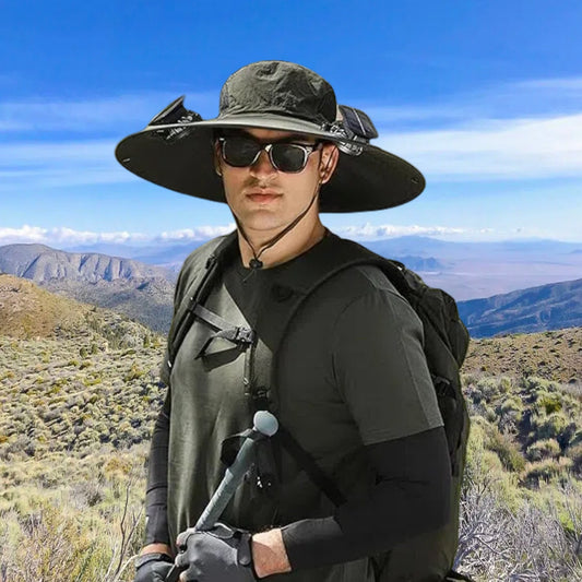 Solar Fan Bucket Hat with Dual Solar Fans Camping Outdoor Sun Protection UV Protection Fishing Hat