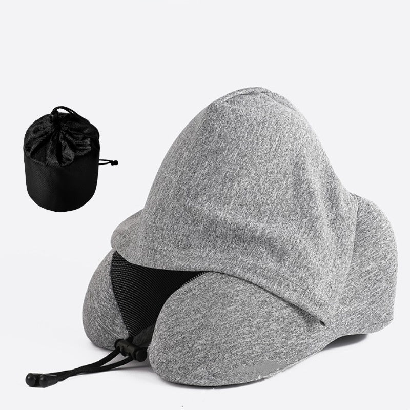 Neck Protection Memory Foam Headrest Pillow U-shaped Travel Pillow with Buckle and Hood