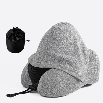 Neck Protection Memory Foam Headrest Pillow U-shaped Travel Pillow with Buckle and Hood
