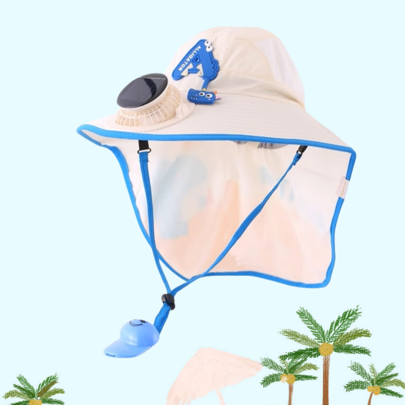 Cooling Fan Cartoon Hat Kids 3-12Years Quick Drying Solar Powered Sun Protective Children Fishing