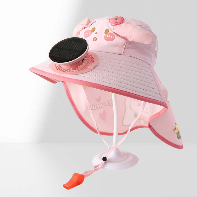 Cooling Fan Cartoon Hat Kids 3-12Years Quick Drying Solar Powered Sun Protective Children Fishing