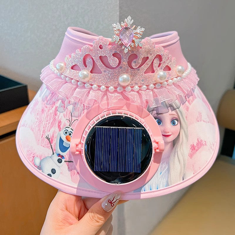 Kids' Summer Cartoon Characters UV Protection Visor Hat with Solar Fan