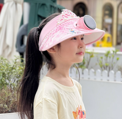 Kids' Summer Cartoon Characters UV Protection Visor Hat with Solar Fan