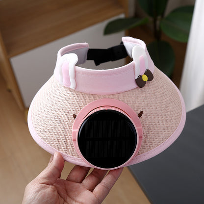 Kids' Summer Cartoon Characters UV Protection Visor Hat with Solar Fan
