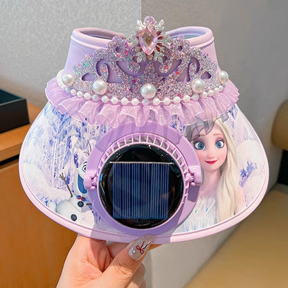 Kids' Summer Cartoon Characters UV Protection Visor Hat with Solar Fan