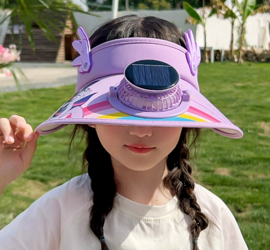 Kids' Summer Cartoon Characters UV Protection Visor Hat with Solar Fan