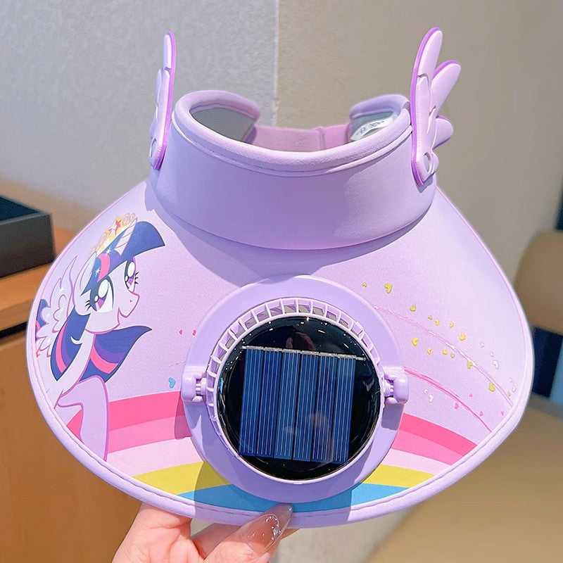 Kids' Summer Cartoon Characters UV Protection Visor Hat with Solar Fan