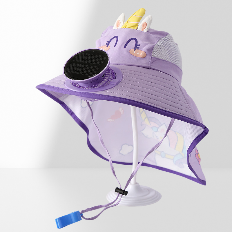 Cooling Fan Cartoon Hat Kids 3-12Years Quick Drying Solar Powered Sun Protective Children Fishing