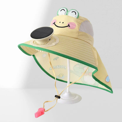 Cooling Fan Cartoon Hat Kids 3-12Years Quick Drying Solar Powered Sun Protective Children Fishing